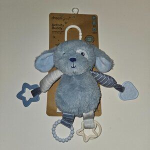 NEW Dreamgro Activity Buddy Blue Puppy Dog Plush Teether Lovey Baby Toy Sensory